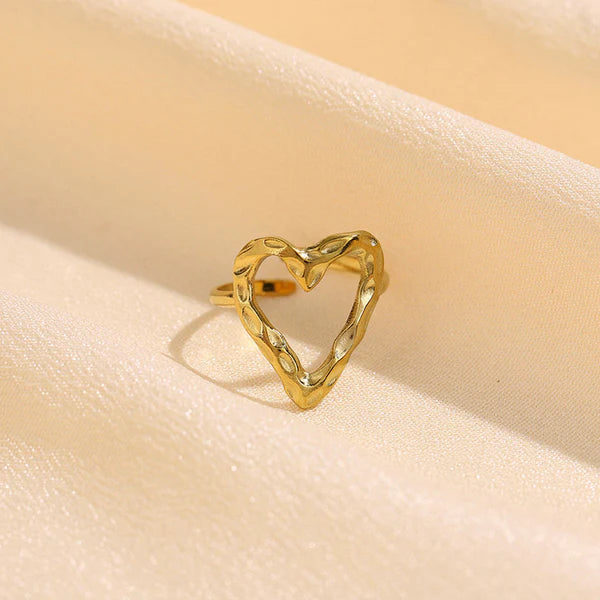 Golden Amour – Gold Plated Anti Tarnish Stainless Steel Heart Themed Adjustable Finger Ring