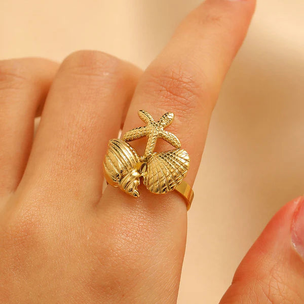 Ocean Whisper – Gold-Plated Anti-Tarnish Stainless Steel Sea Shell Themed Ring