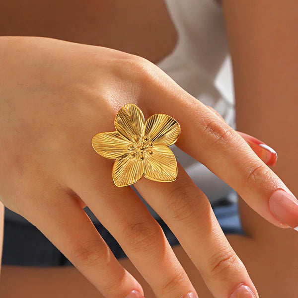 Auric Petal – Gold Plated Anti-Tarnish Floral Inspired Stainless Steel Ring