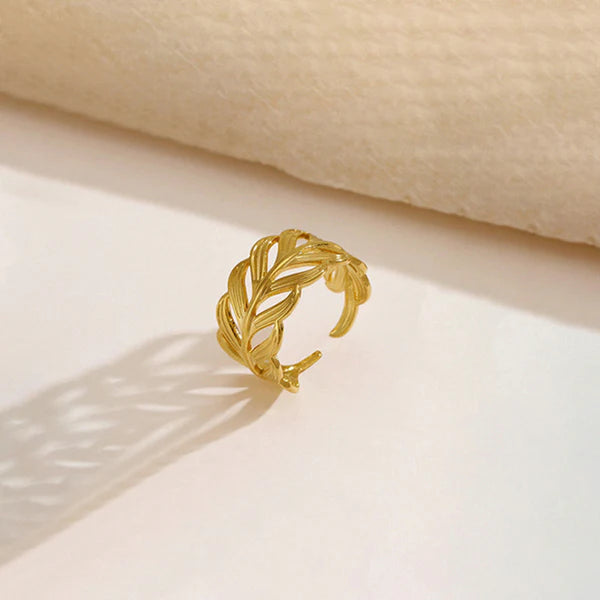 Veridian Wrap – Gold-Plated Contemporary Leaf Adjustable Ring