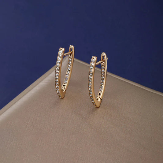 Elite Glaze – Xuping Jewelry Gold-Plated Gold Toned AD Studded Contemporary Hoop Earrings