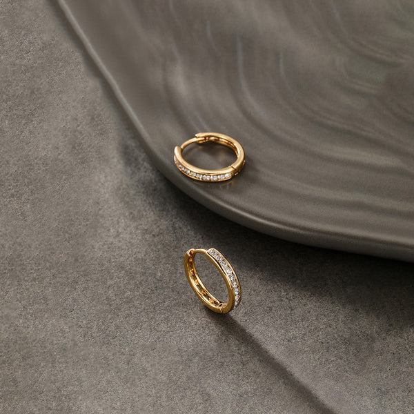 Gilded Orbit – Xuping Jewelry Gold-Plated Gold Toned AD Studded Contemporary Hoop Earrings