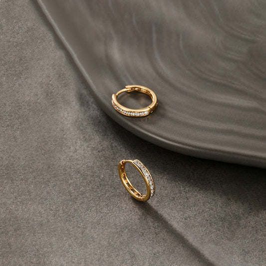 Gilded Orbit – Xuping Jewelry Gold-Plated Gold Toned AD Studded Contemporary Hoop Earrings