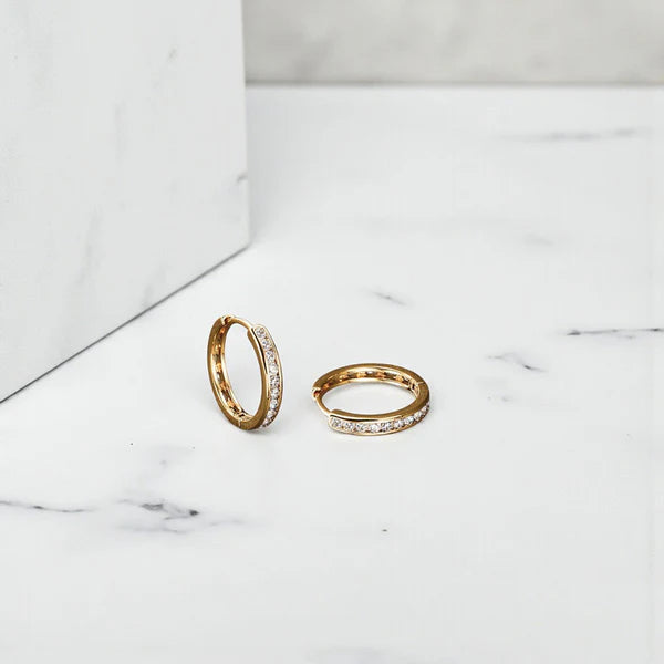 Gilded Orbit – Xuping Jewelry Gold-Plated Gold Toned AD Studded Contemporary Hoop Earrings