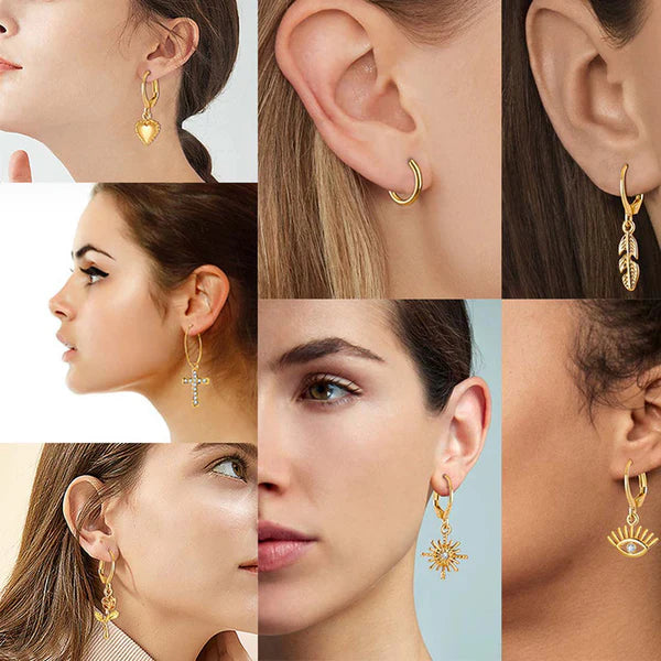Multiple golden Earrings set of 7