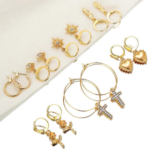 Multiple golden Earrings set of 7