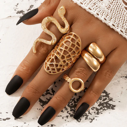 Gold plated contemporary finger ring set of 4