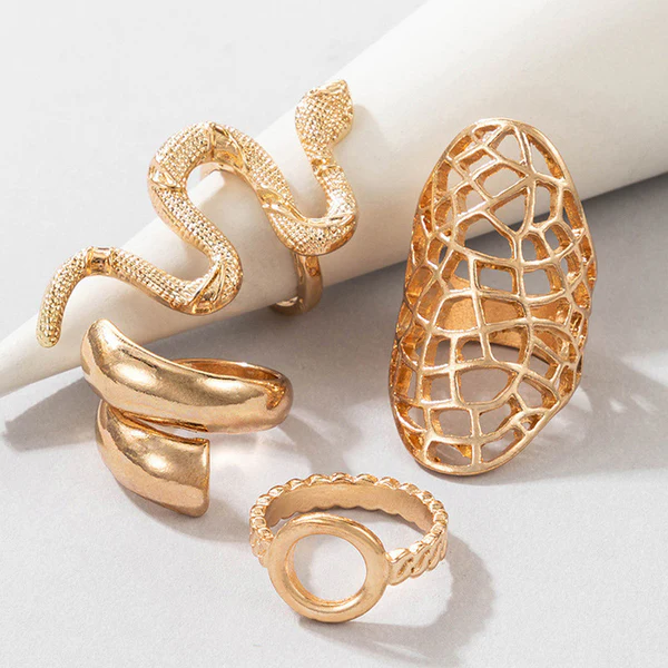 Gold plated contemporary finger ring set of 4