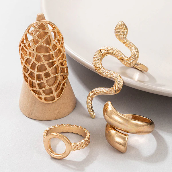 Gold plated contemporary finger ring set of 4