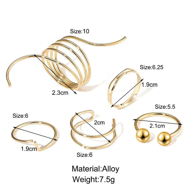 Gold plated toned rings set of 5