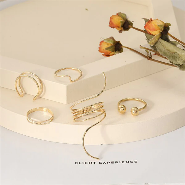 Gold plated toned rings set of 5