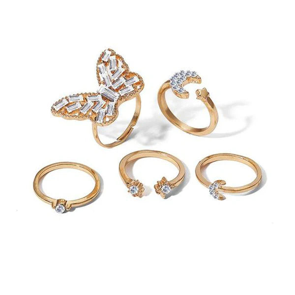 Multiple American diamond golden Rings set of 5