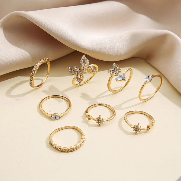 American diamond golden rings set of 8