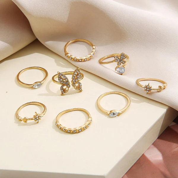 American diamond golden rings set of 8