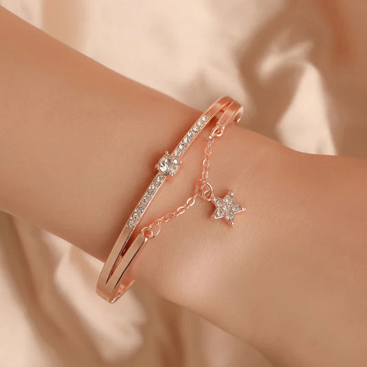 Rosé Star – Rose Gold Plated Star Inspired Stone Studded Korean Bracelet For Women and Girls