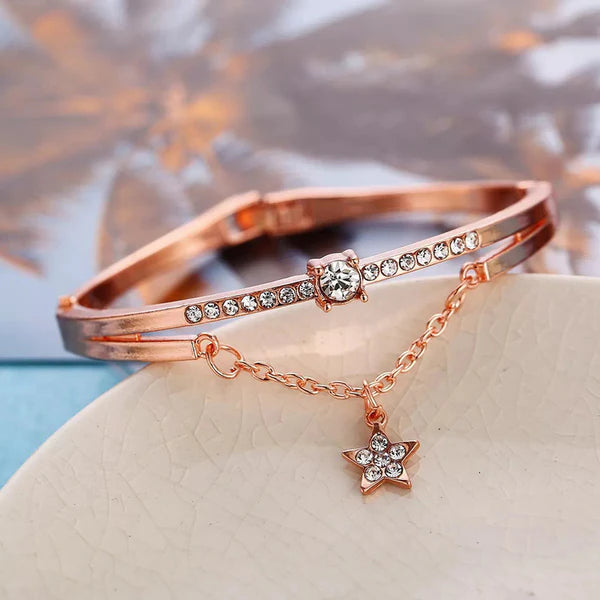 Rosé Star – Rose Gold Plated Star Inspired Stone Studded Korean Bracelet For Women and Girls
