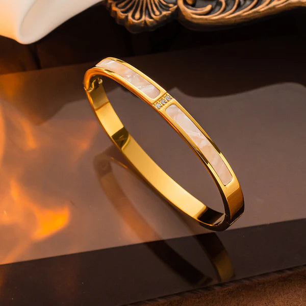 Golden Glair– Stainless Steel Gold Plated Mother of Pearls Contemporary Anti Tarnish Bracelet For Women