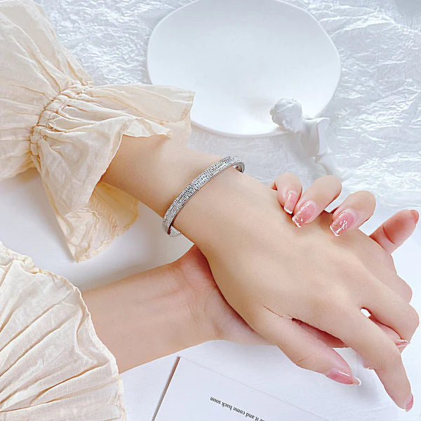 Silver Streak – Stainless Steel Silver Plated Triple Lines American Diamond Contemporary Anti Tarnish Bracelet For Women