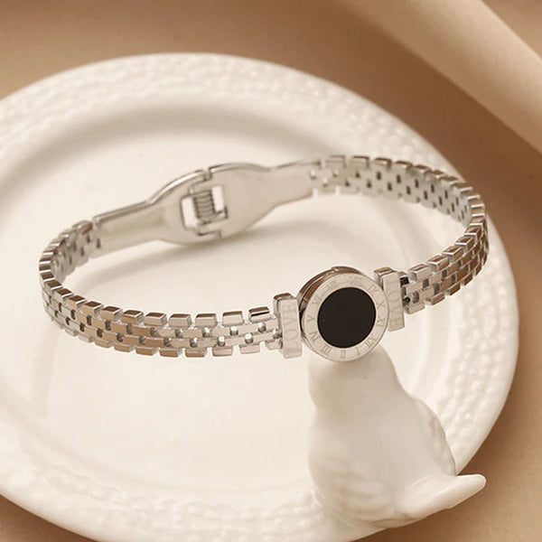 Roman Zig – Stainless Steel Silver Plated Roman Zig Zag Style Anti Tarnish Bracelet For Women