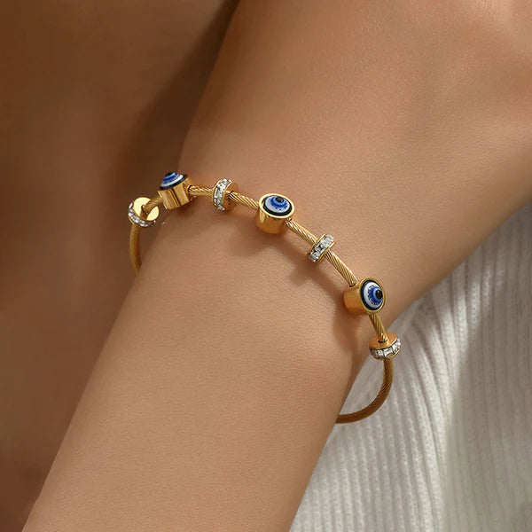 Evil Eye Glow – Stainless Steel Gold Plated Evil Eye Anti Tarnish Bracelet For Women