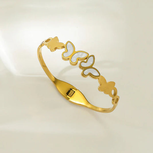 Papillon Glow – Gold Plated Stainless Steel Butterfly Themed Anti Tarnish Bangle Style Bracelet