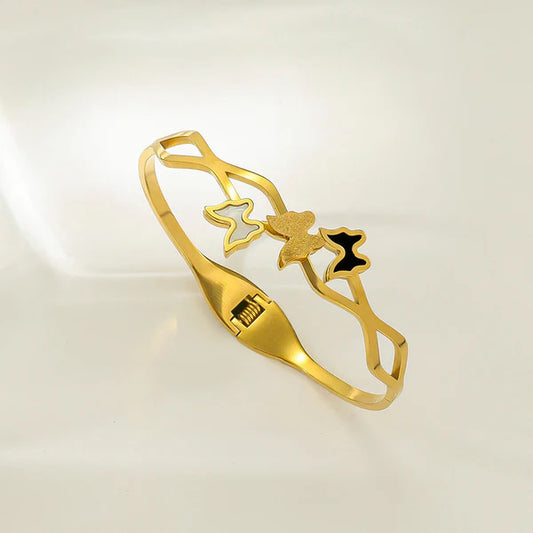 Aurelia Wings – Gold Plated Stainless Steel Butterfly Themed Anti Tarnish Bangle Style Bracelet