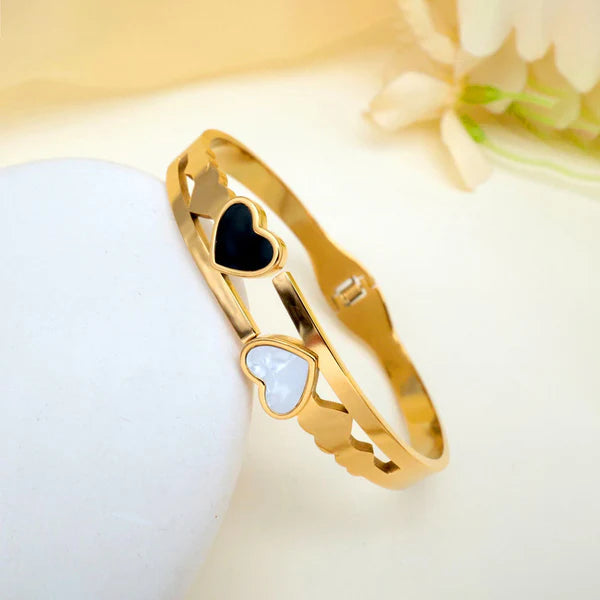 Amora Band – Gold Plated Stainless Steel Heart Themed Anti Tarnish Bangle Style Bracelet