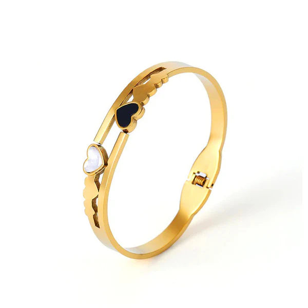 Amora Band – Gold Plated Stainless Steel Heart Themed Anti Tarnish Bangle Style Bracelet
