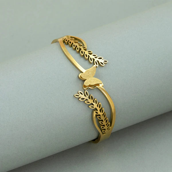 Auric Arbor – Gold Plated Stainless Steel Contemporary Tree Design Anti-Tarnish Bracelet