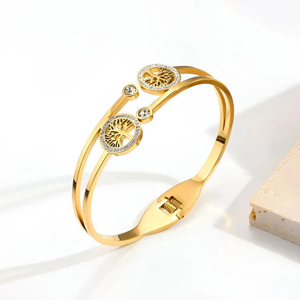 Auric Arbor – Gold Plated Stainless Steel Contemporary Tree Design Anti-Tarnish Bracelet