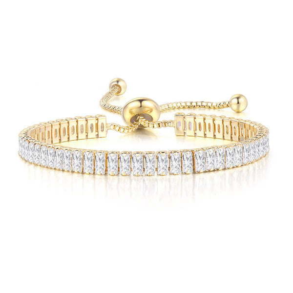 CZ Rectangle – Gold Plated Rectangular Cut Cubic Zirconia White Matrix Tennis Bracelet