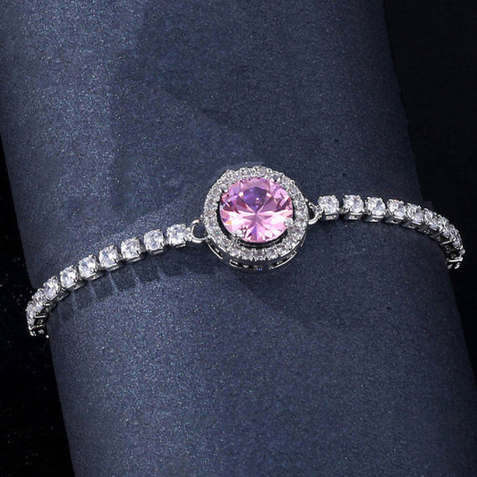 Glacier Pink– Silver Plated Round Crystal Anti Tarnish Tennis Bracelet