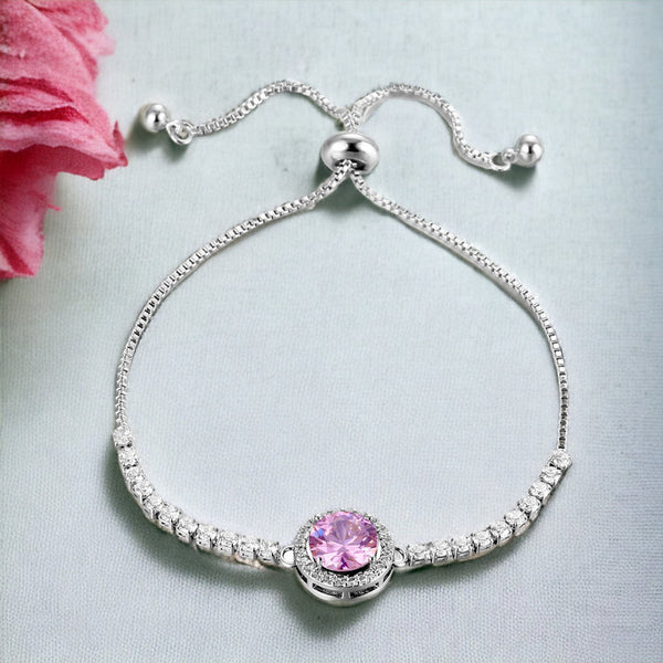 Glacier Pink– Silver Plated Round Crystal Anti Tarnish Tennis Bracelet