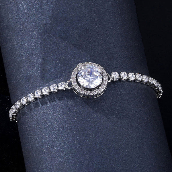 Glacier White– Silver Plated Round Crystal Anti Tarnish Tennis Bracelet