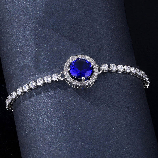 Glacier Blue– Silver Plated Round Crystal Anti Tarnish Tennis Bracelet