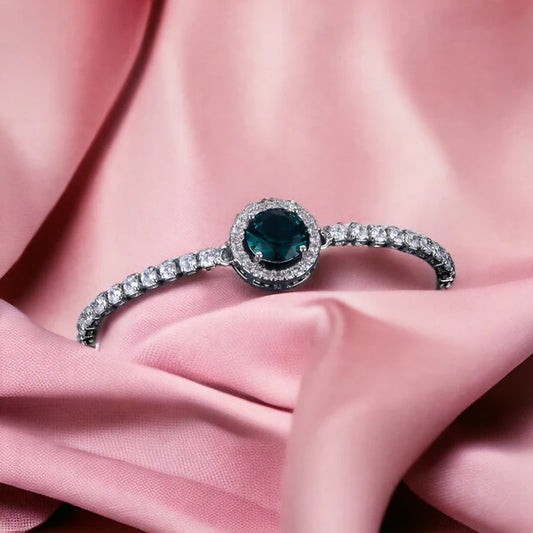 Glacier Green– Silver Plated Round Crystal Anti Tarnish Tennis Bracelet