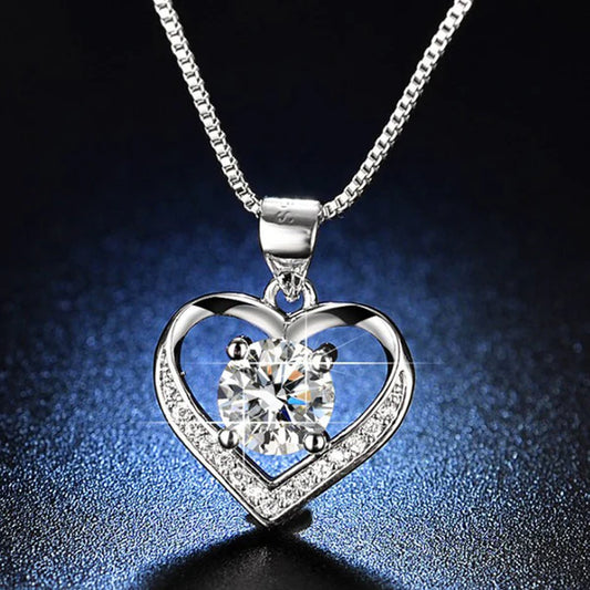 Lustrous Heart – Silver Plated American Diamond Studded Heart Themed Anti Tarnish Pendant