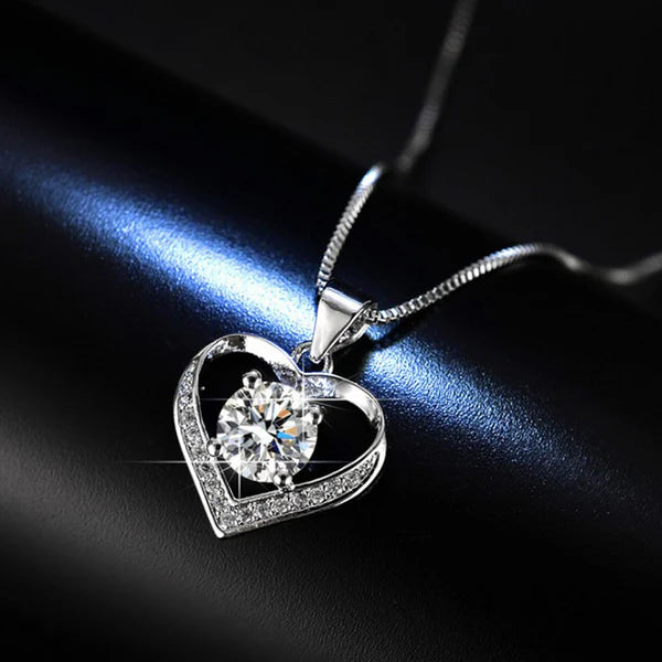 Lustrous Heart – Silver Plated American Diamond Studded Heart Themed Anti Tarnish Pendant