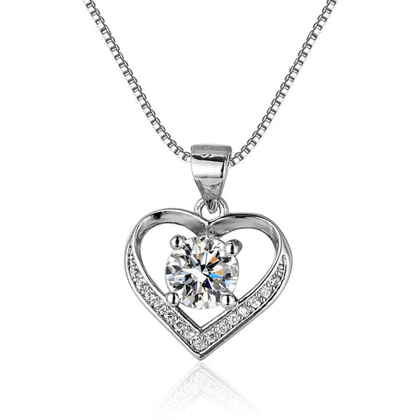 Lustrous Heart – Silver Plated American Diamond Studded Heart Themed Anti Tarnish Pendant