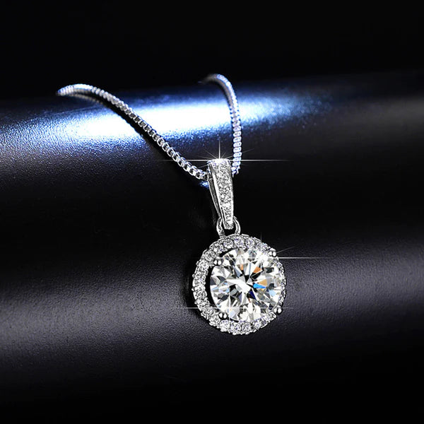 Silver Halo – Silver Plated Crystal Studded Circular Shape Solitaire Pendant