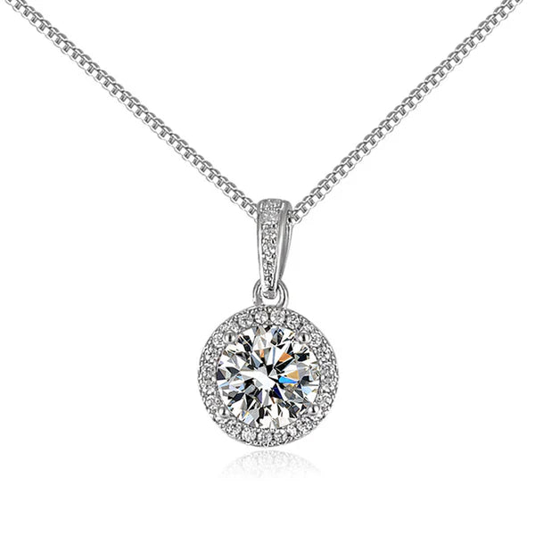 Silver Halo – Silver Plated Crystal Studded Circular Shape Solitaire Pendant