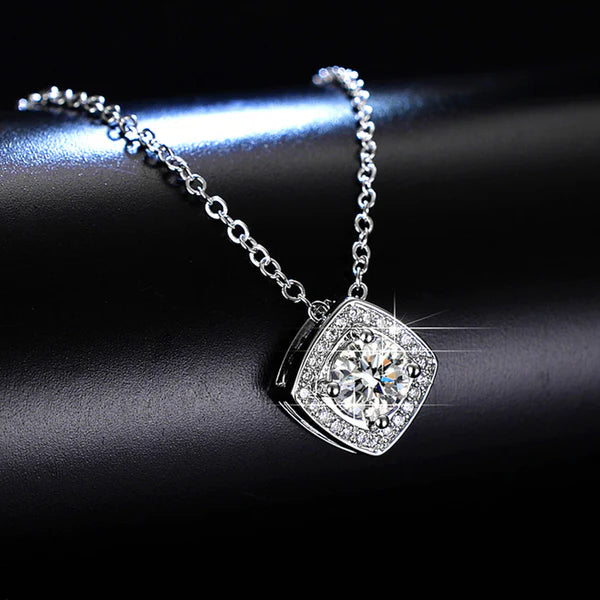 Arctique – Silver Plated Crystal Studded Square Shape Anti Tarnish Solitaire Pendant