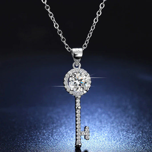 Key Aura – Silver Plated Crystal Studded Key Themed Anti Tarnish Pendant