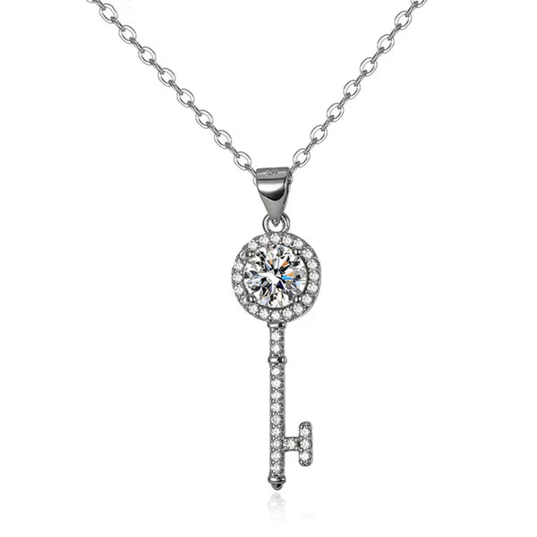 Key Aura – Silver Plated Crystal Studded Key Themed Anti Tarnish Pendant