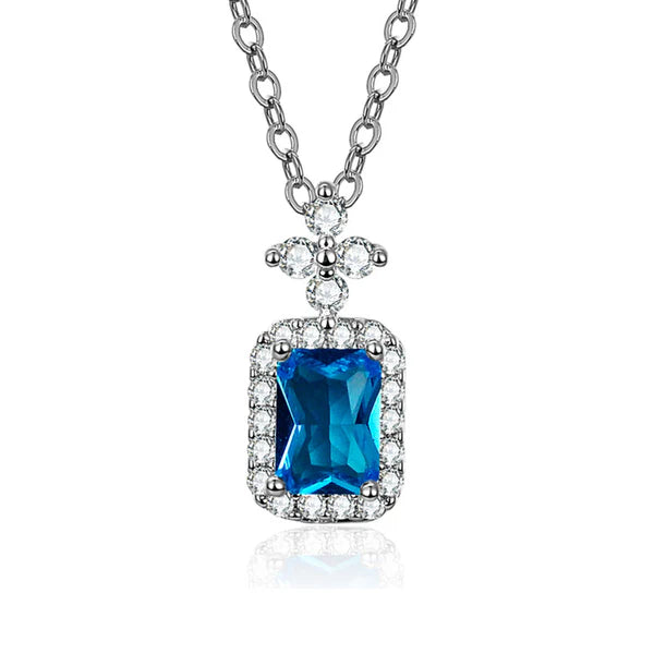 Azure Gleam – Silver Plated Crystal Studded Geometrical Blue Stone Anti Tarnish Solitaire Pendant