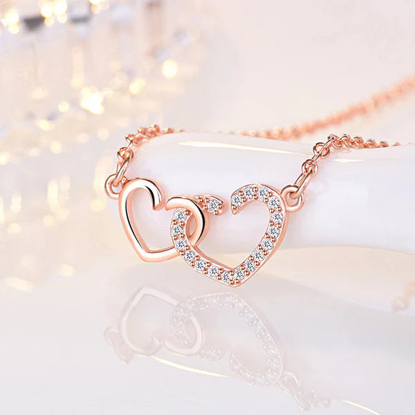 Twin Hearts – Rose Gold Plated American Diamond Studded Dual Heart Contemporary Korean Pendant