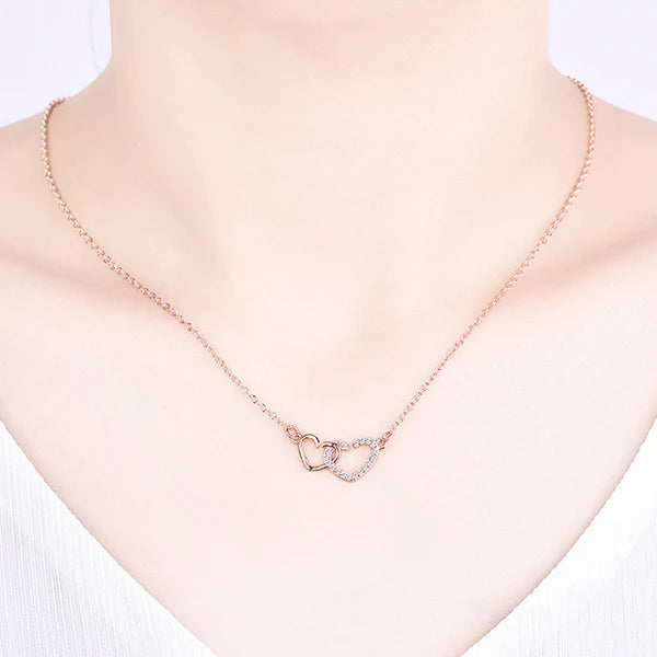 Twin Hearts – Rose Gold Plated American Diamond Studded Dual Heart Contemporary Korean Pendant