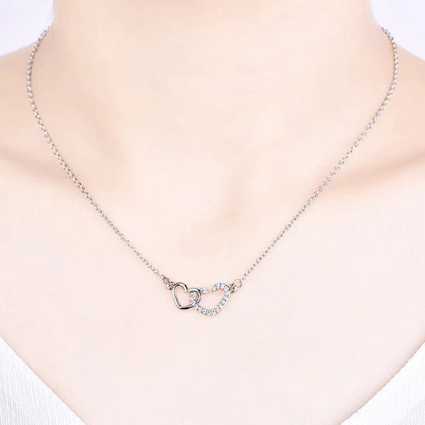 Twin Spark – Silver Plated American Diamond Studded Dual Heart Contemporary Korean Pendant