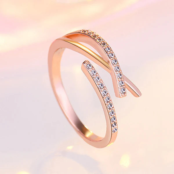 Diamond Blush – Rose Gold Plated American Diamond Studded Contemporary Korean Finger Ring