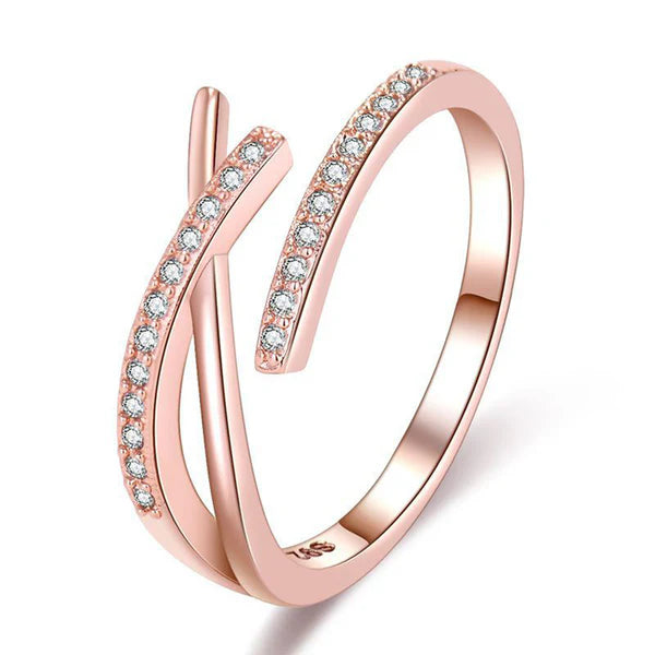 Diamond Blush – Rose Gold Plated American Diamond Studded Contemporary Korean Finger Ring